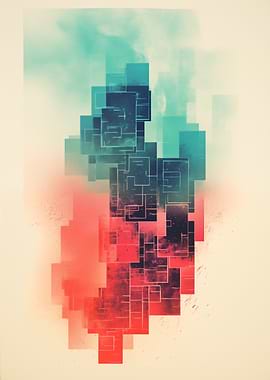 Abstract Squares in Teal and Red