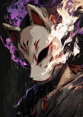 Fox Mask with Flames and Smoke