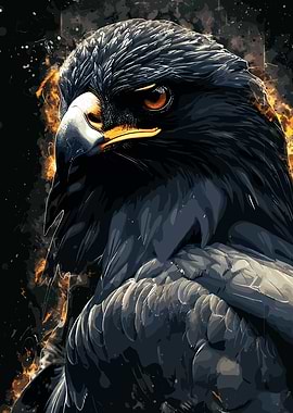 Eagle Portrait with Fiery Background