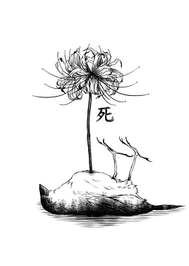 Dead Bird with Spider Lily