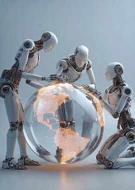 Robots Holding Globe