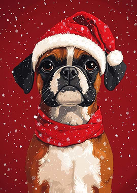 Christmas Boxer Dog with Santa Hat | Festive Christmas Pet Portrait