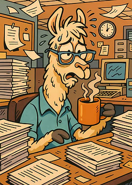 Stressed Llama at Overloaded Desk