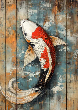 Koi Fish on Wood Panel | Tranquil Folk Art