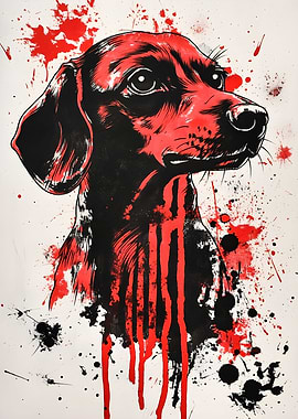 Dachshund Portrait with Red and Black Splatters