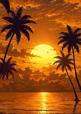 Tropical Sunset with Palm Trees