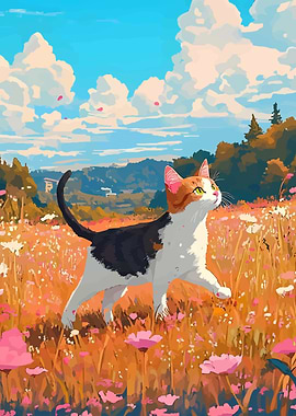 Cat in a Flower Field