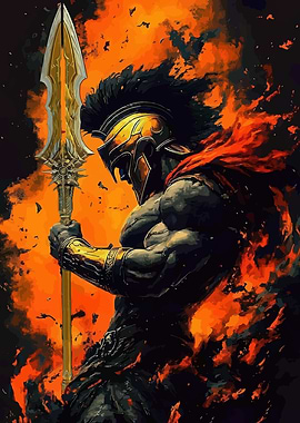 Spartan Warrior in Fiery Ambience