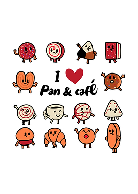 I Love Pan & Café Cartoon Food