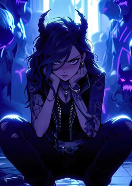 Horned Girl in a Crowd