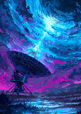 Radio Telescope Under a Swirling Cosmic Sky