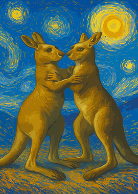 Kangaroos in Starry Night Style