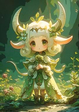 Cute horned girl forest