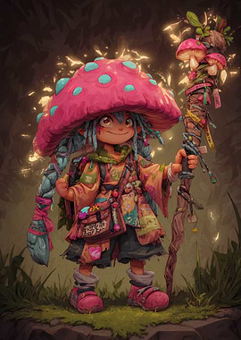 Mushroom Child with Staff