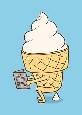Ice Cream Cone Reading Newspaper