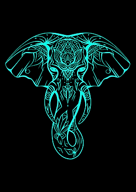 Neon Elephant Mandala on Black