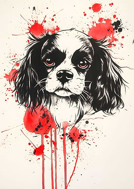 Cavalier King Charles Spaniel Ink Portrait