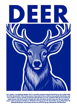 Deer Illustration in Blue and White