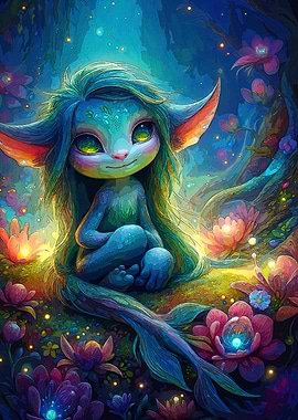 Cute Blue Forest Fairy Portrait