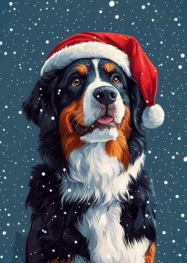 Bernese Mountain Dog in Santa Hat | Christmas Dog Wall Art