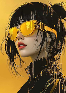 Cyberpunk Girl with Yellow Glasses