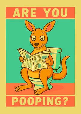 Kangaroo on Toilet Reading Newspaper