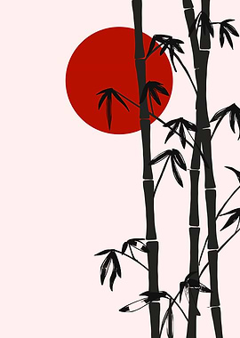 Bamboo and Red Sun Illustration