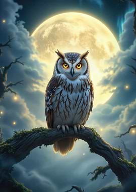 Owl Perched Under Moonlight