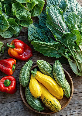 Fresh Vegetables on Wooden Surface