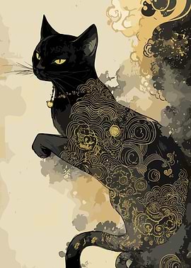 Elegant Black Cat with Golden Details