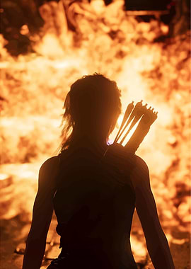 Lara Croft facing the fire