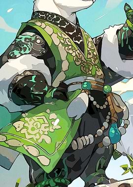 Panda in Green Kimono