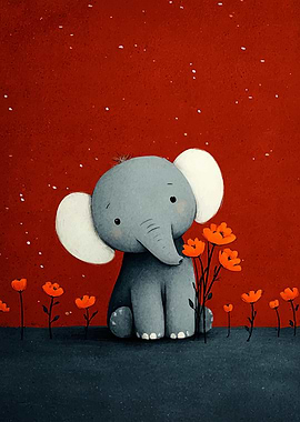 Cute Elephant with Orange Flowers