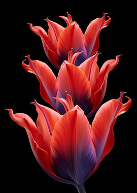 Three Red Tulips on Black Background