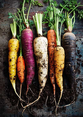 Colorful Carrots on Rustic Wood