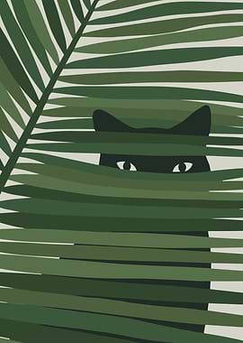 Black Cat Hiding in Greenery