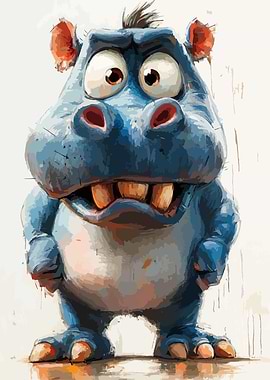 Cartoon Hippo Character Illustration