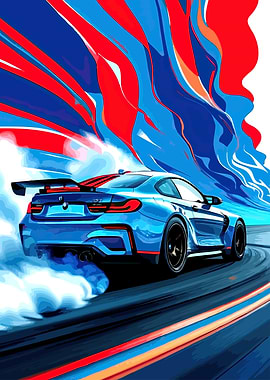 Blue BMW M4 Drifting Art