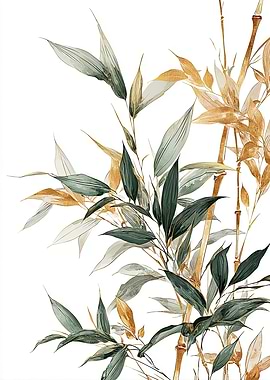 Watercolor Bamboo with Gold Accents