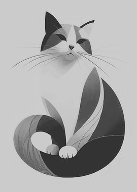 Stylized Cat Portrait in Grayscale