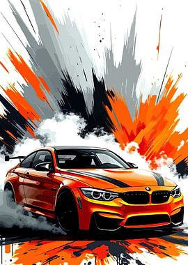 Orange BMW M4 Digital Art