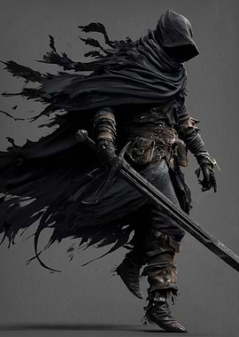 Dark Hooded Figure with Sword