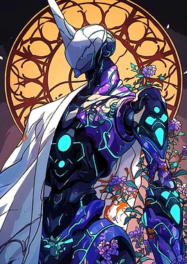 Cybernetic Figure Floral Accents