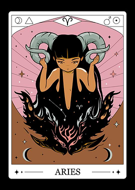 Aries Zodiac sign. Tarot Card Art Poster