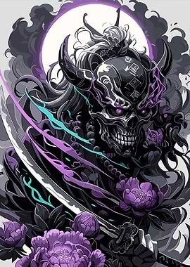 Demon Samurai with Flowers