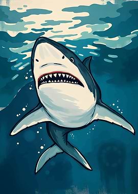 Great White Shark Underwater Illustration