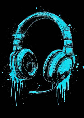 Blue Headphones on Black Background