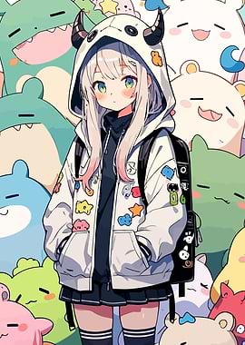 Anime Girl with Monster Hoodie