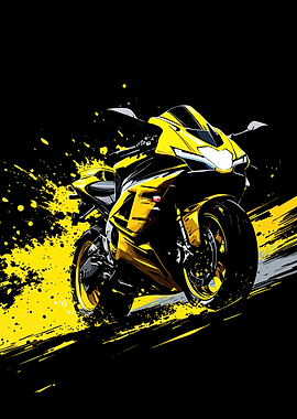 Yellow Motorcycle on Black Background