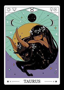 Taurus Zodiac Sign Illustration. Tarot Card Art Poster